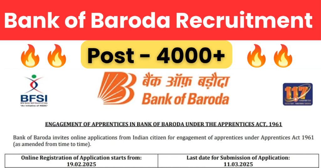 बैंक ऑफ बड़ौदा भर्ती 2025 नोटिफिकेशन

बैंक ऑफ बड़ौदा भर्ती आवेदन फॉर्म